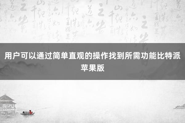 用户可以通过简单直观的操作找到所需功能比特派苹果版