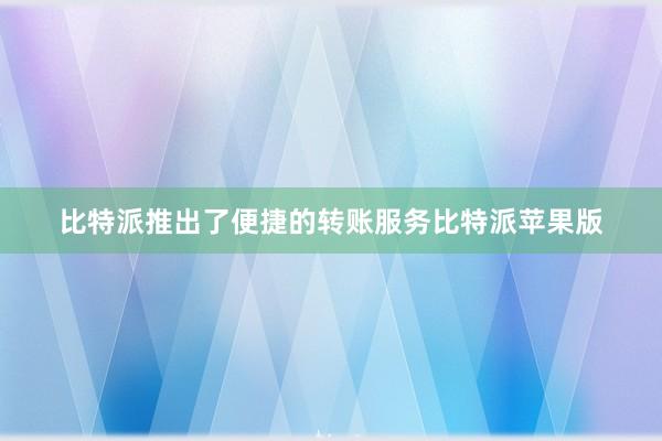 比特派推出了便捷的转账服务比特派苹果版